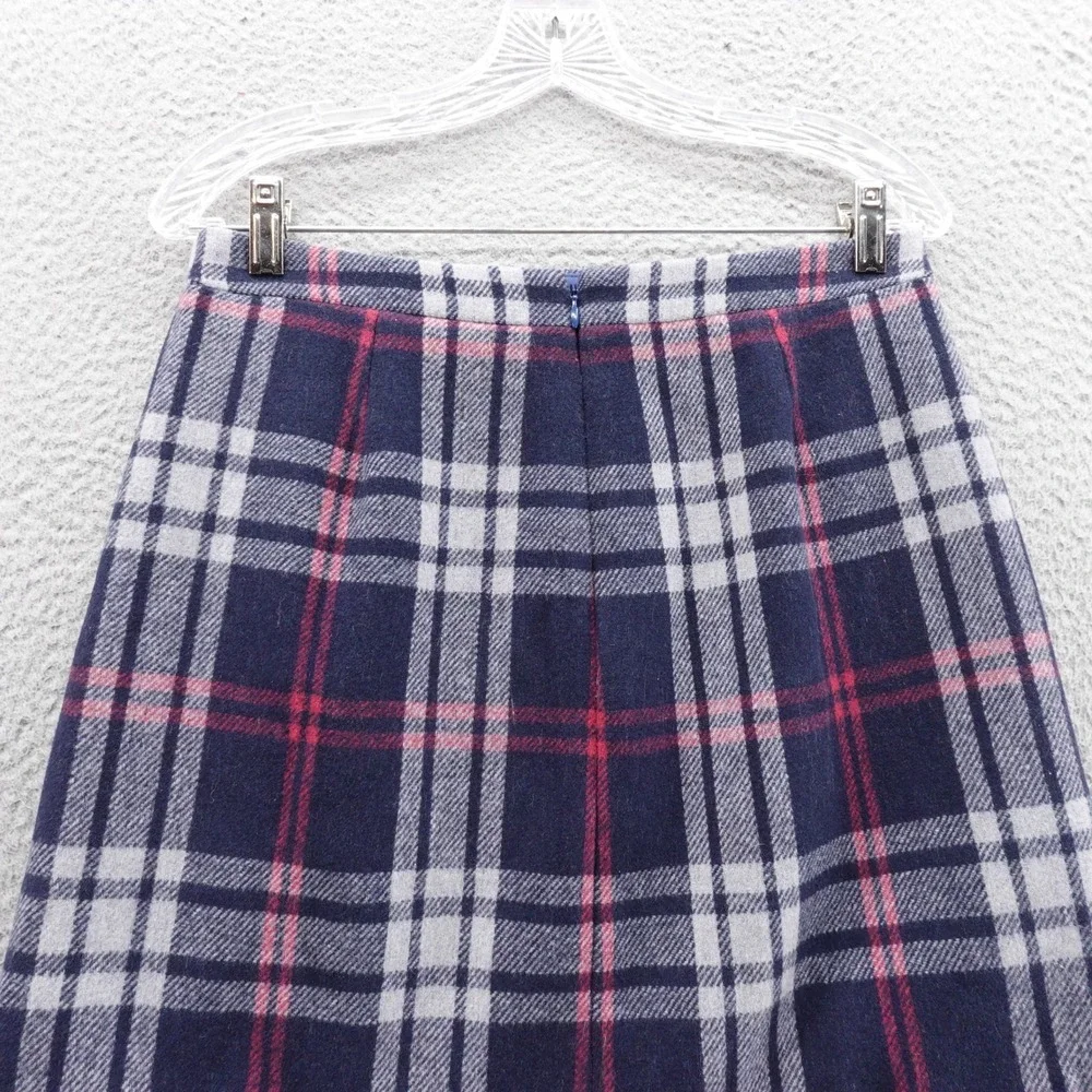 J Crew Mercantile Plaid Wool Blend Mini Skirt Size 4 Navy Blue‎ Ruffle Lined - Picture 4 of 15